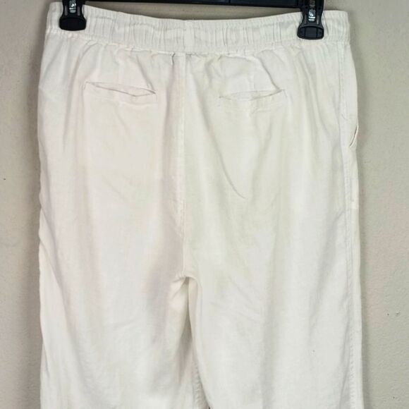 Kenar Women White Drawstring Straight Leg 100% Linen Pants sz L - Picture 6 of 8